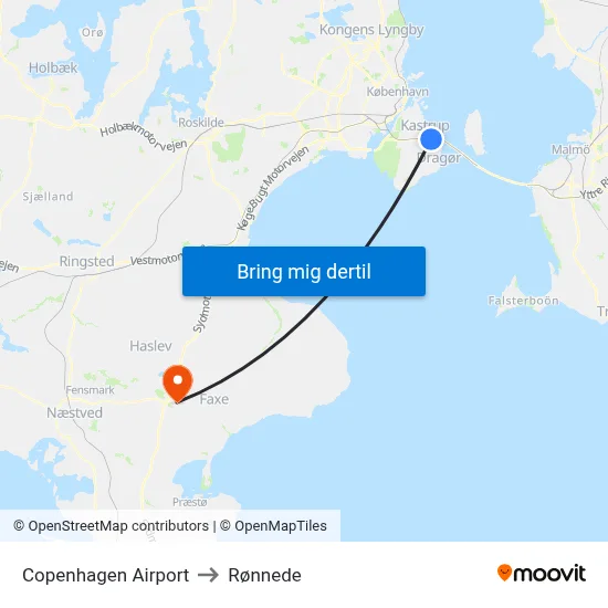 Copenhagen Airport to Rønnede map