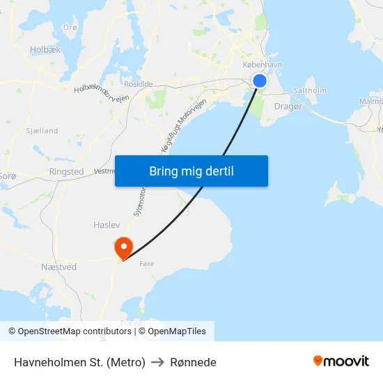 Havneholmen St. (Metro) to Rønnede map