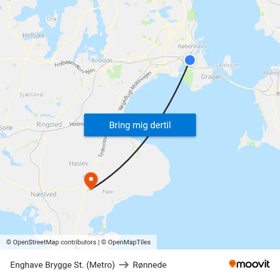 Enghave Brygge St. (Metro) to Rønnede map