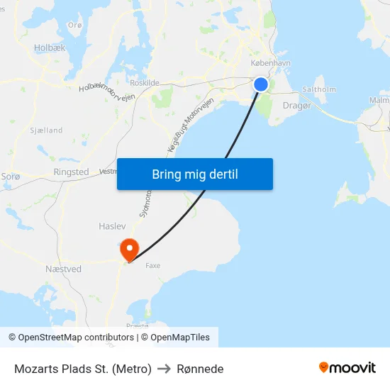 Mozarts Plads St. (Metro) to Rønnede map