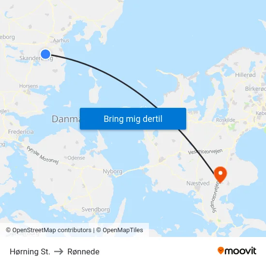 Hørning St. to Rønnede map