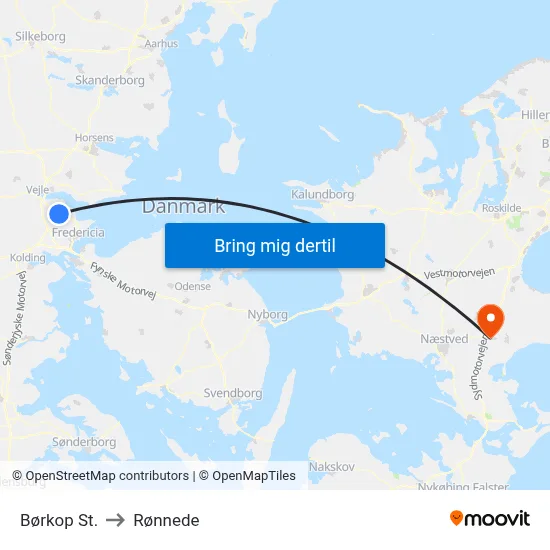 Børkop St. to Rønnede map