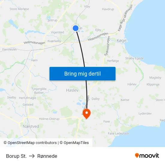 Borup St. to Rønnede map