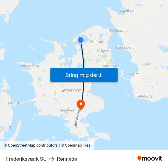 Frederiksværk St. to Rønnede map