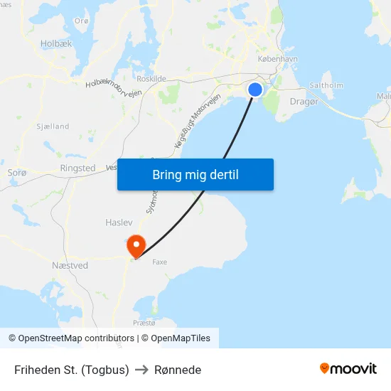 Friheden St. (Togbus) to Rønnede map