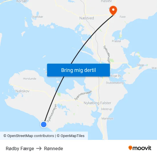 Rødby Færge to Rønnede map