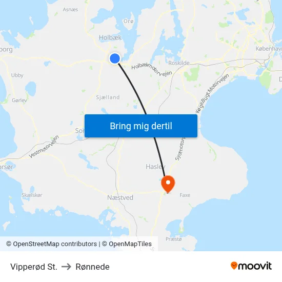 Vipperød St. to Rønnede map
