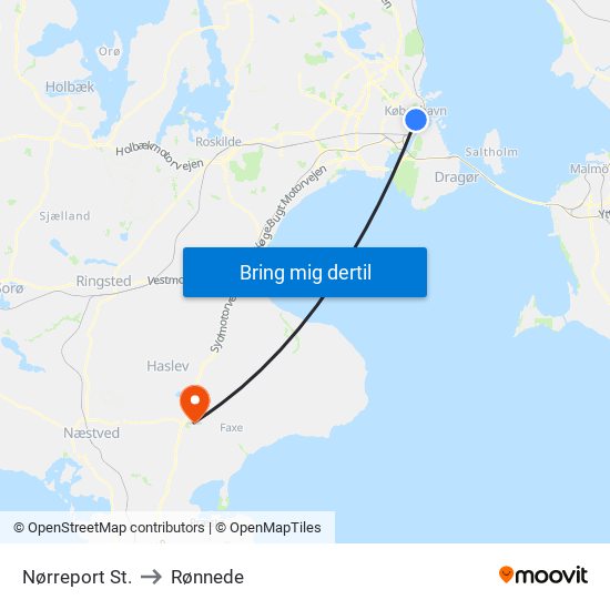 Nørreport St. to Rønnede map