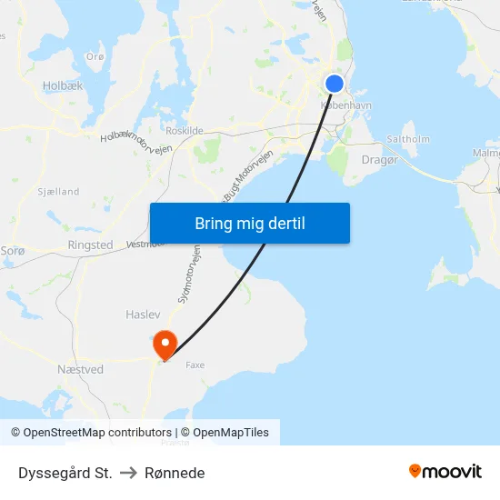 Dyssegård St. to Rønnede map