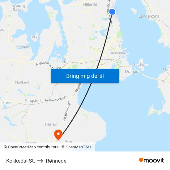 Kokkedal St. to Rønnede map