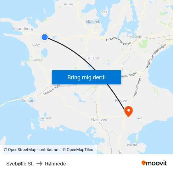 Svebølle St. to Rønnede map