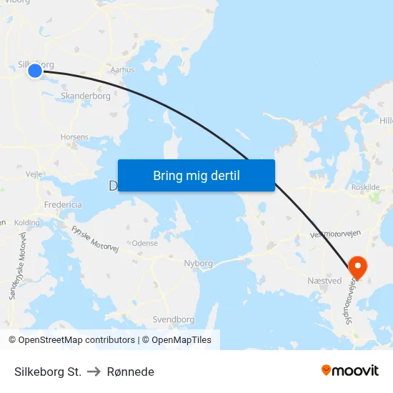Silkeborg St. to Rønnede map