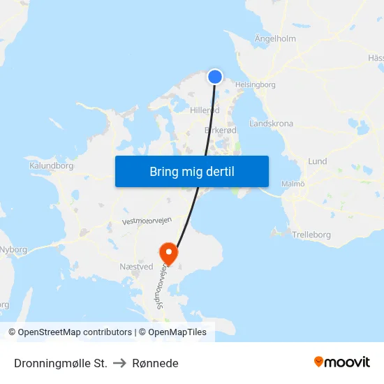 Dronningmølle St. to Rønnede map