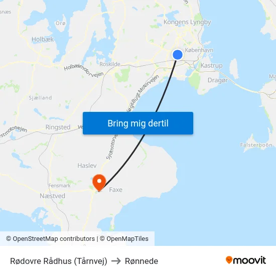 Rødovre Rådhus (Tårnvej) to Rønnede map