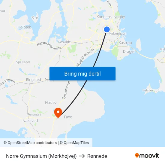 Nørre Gymnasium (Mørkhøjvej) to Rønnede map