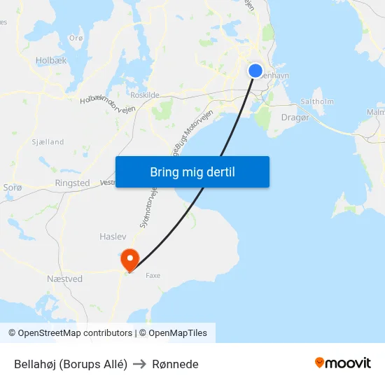 Bellahøj (Borups Allé) to Rønnede map