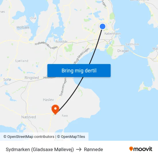 Sydmarken (Gladsaxe Møllevej) to Rønnede map