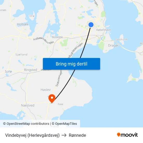 Vindebyvej (Herlevgårdsvej) to Rønnede map