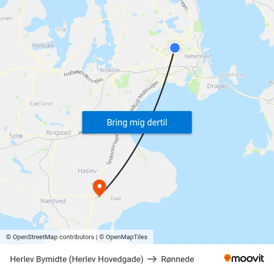 Herlev Bymidte (Herlev Hovedgade) to Rønnede map