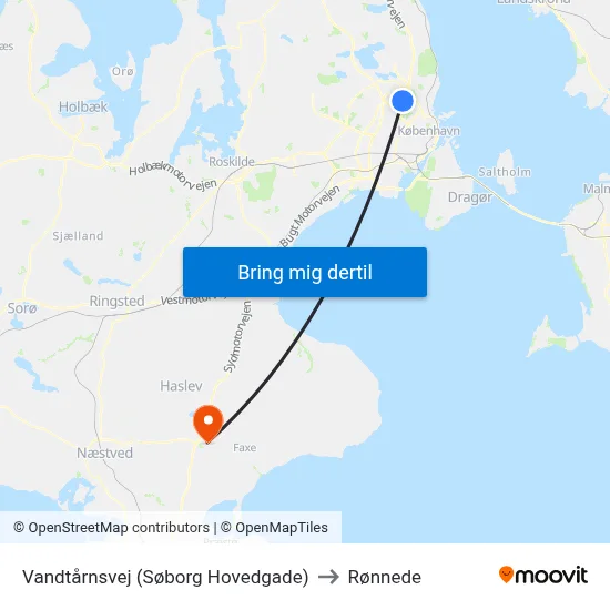 Vandtårnsvej (Søborg Hovedgade) to Rønnede map