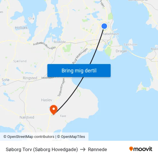 Søborg Torv (Søborg Hovedgade) to Rønnede map