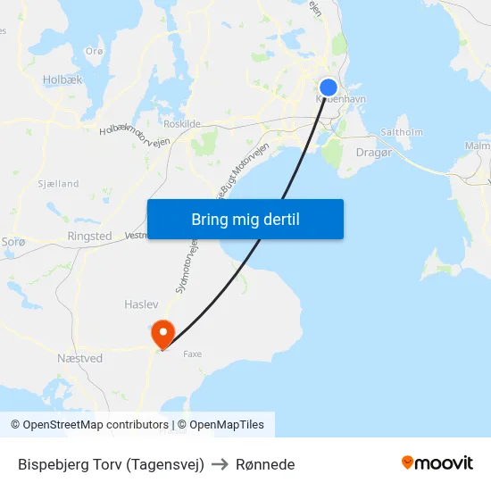 Bispebjerg Torv (Tagensvej) to Rønnede map