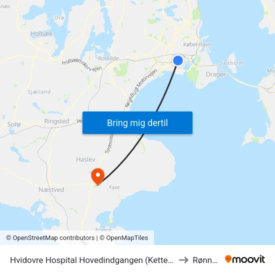 Hvidovre Hospital Hovedindgangen (Kettegård Allé) to Rønnede map