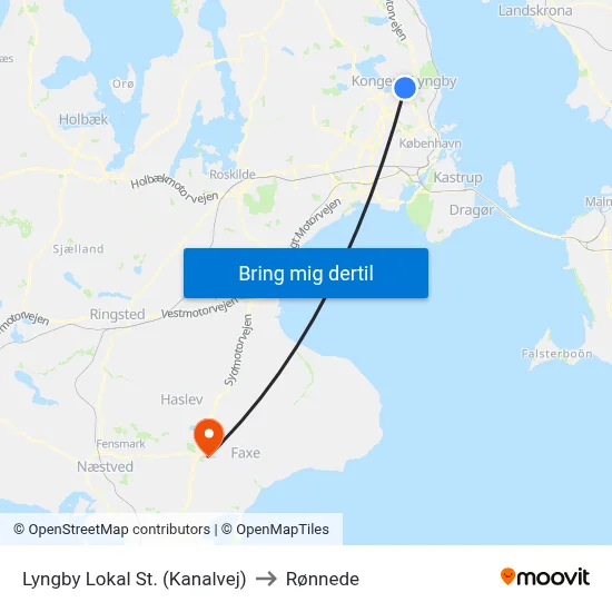 Lyngby Lokal St. (Kanalvej) to Rønnede map