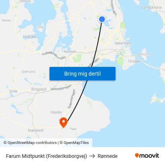 Farum Midtpunkt (Frederiksborgvej) to Rønnede map