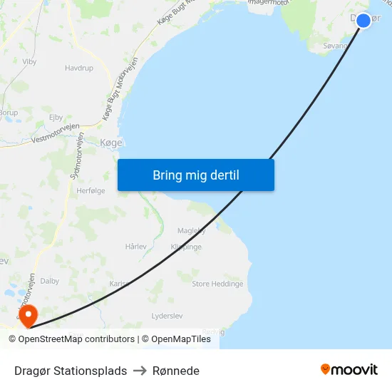 Dragør Stationsplads to Rønnede map