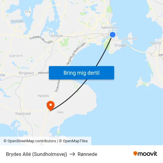 Brydes Allé (Sundholmsvej) to Rønnede map