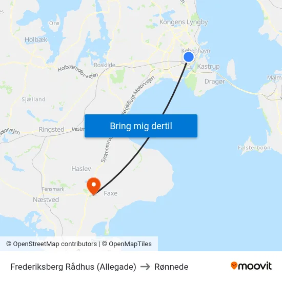 Frederiksberg Rådhus (Allegade) to Rønnede map
