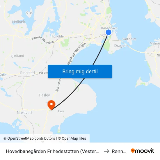 Hovedbanegården Frihedsstøtten (Vesterbrogade) to Rønnede map