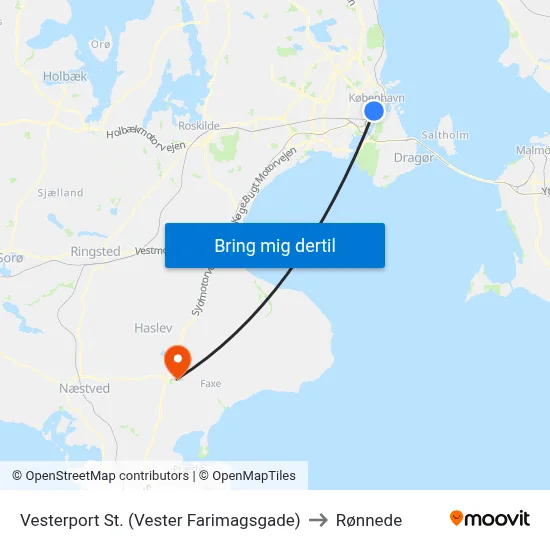 Vesterport St. (Vester Farimagsgade) to Rønnede map