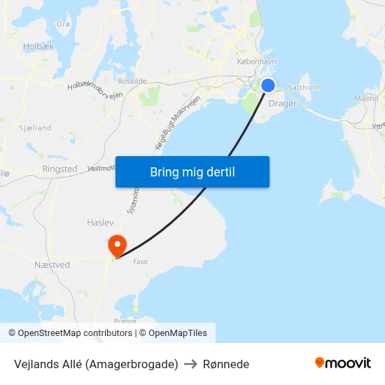 Vejlands Allé (Amagerbrogade) to Rønnede map