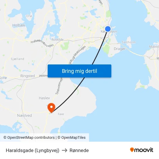 Haraldsgade (Lyngbyvej) to Rønnede map