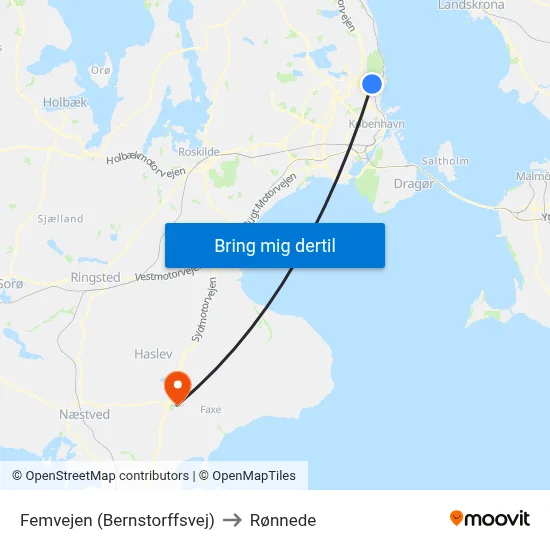 Femvejen (Bernstorffsvej) to Rønnede map