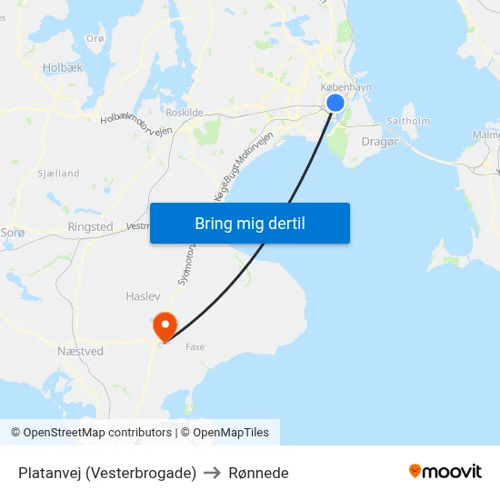 Platanvej (Vesterbrogade) to Rønnede map
