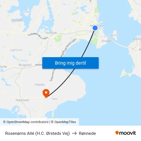 Rosenørns Allé (H.C. Ørsteds Vej) to Rønnede map