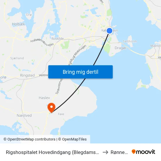 Rigshospitalet Hovedindgang (Blegdamsvej) to Rønnede map