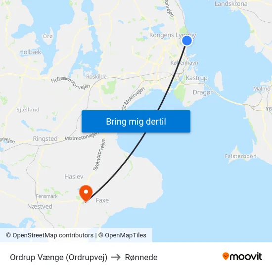 Ordrup Vænge (Ordrupvej) to Rønnede map