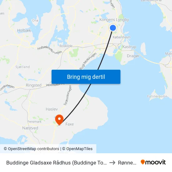 Buddinge Gladsaxe Rådhus (Buddinge Torv) to Rønnede map