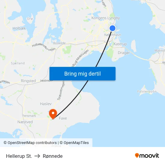 Hellerup St. to Rønnede map