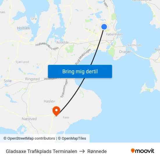 Gladsaxe Trafikplads Terminalen to Rønnede map