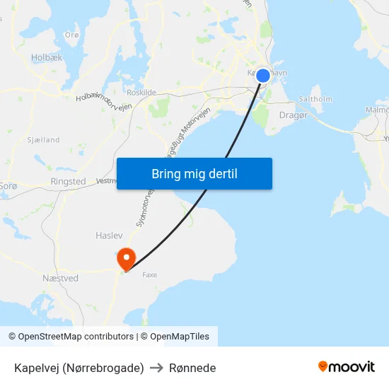 Kapelvej (Nørrebrogade) to Rønnede map