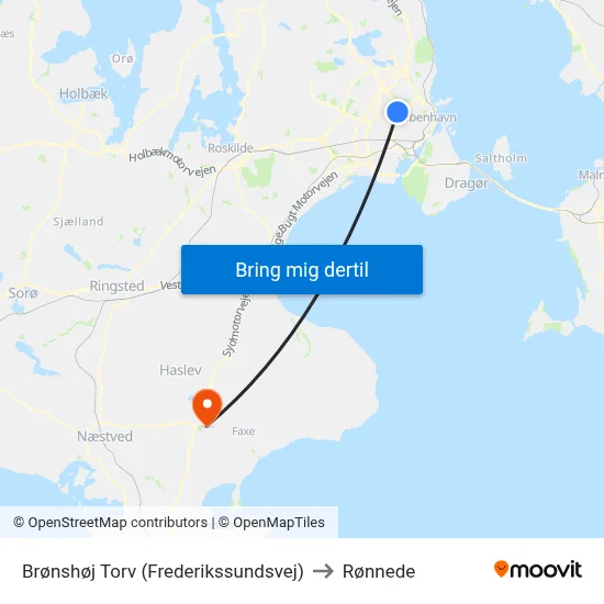 Brønshøj Torv (Frederikssundsvej) to Rønnede map