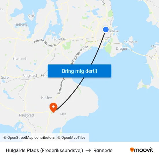 Hulgårds Plads (Frederikssundsvej) to Rønnede map