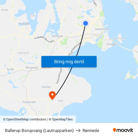 Ballerup Borupvang (Lautrupparken) to Rønnede map