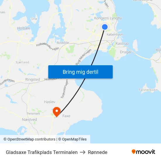 Gladsaxe Trafikplads Terminalen to Rønnede map