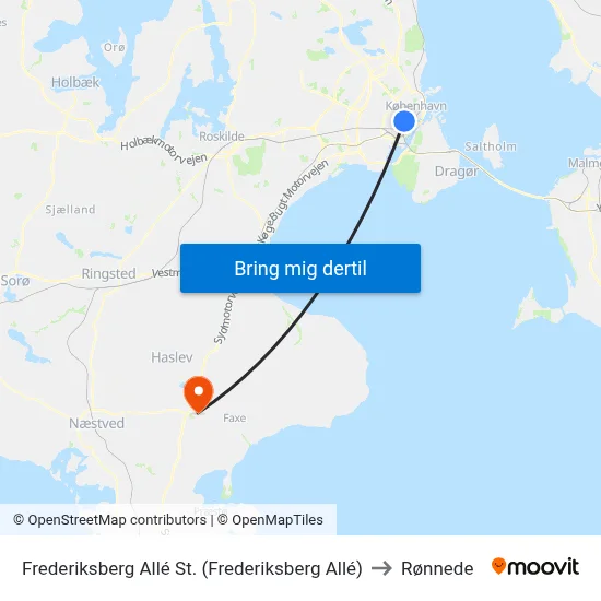 Frederiksberg Allé St. (Frederiksberg Allé) to Rønnede map